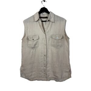 Luiselle Made in Italy Cotton Natural Sleeveless Button Blouse Size S Neutral